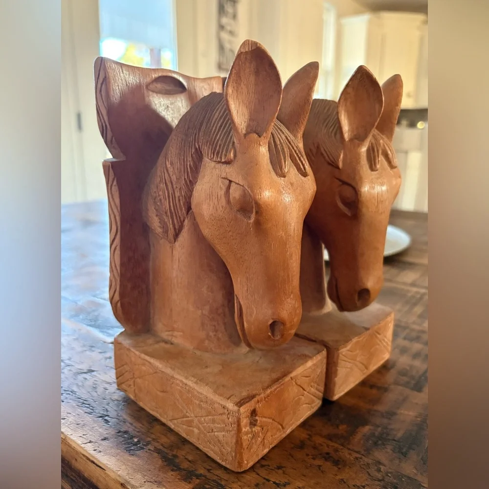 Vintage Handcrafted Wooden Horse Bookends - Picture 1 of 6